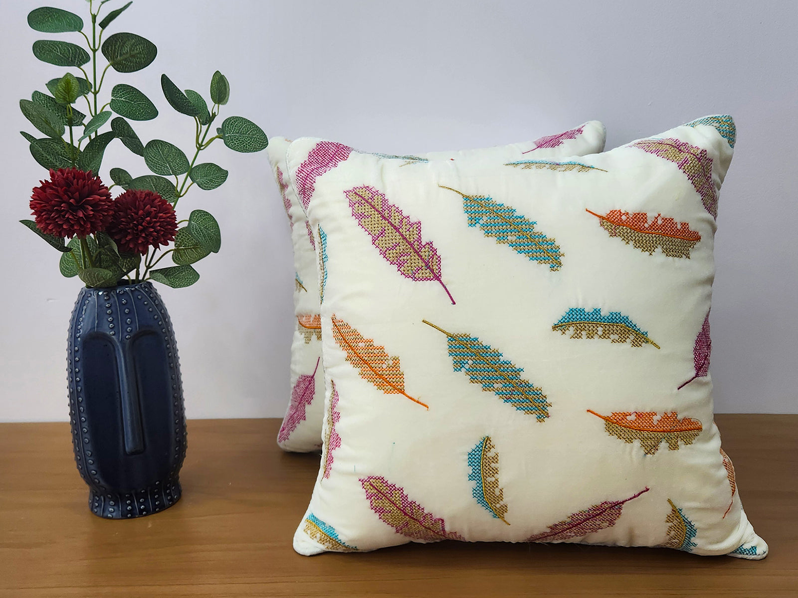 Boho Feathers White Multi Coloured Cushion cover ARISSA